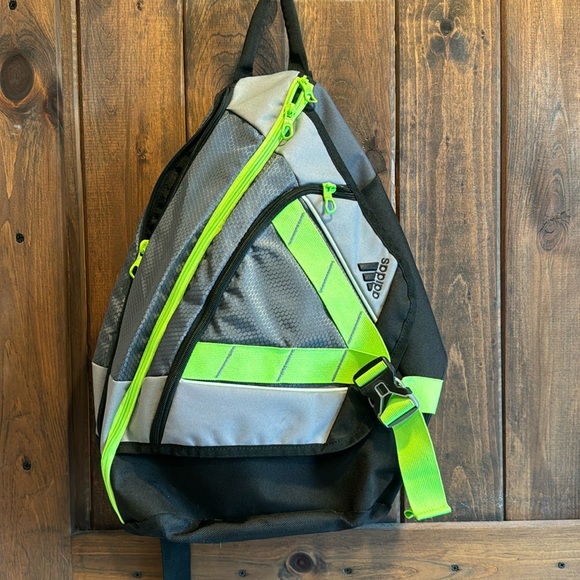 Adidas shoulder backpack black, silver and neon green